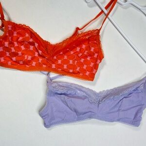 Savage X Fenty Cotton Essentials Bralette Set Orange & Purple Lace Trim